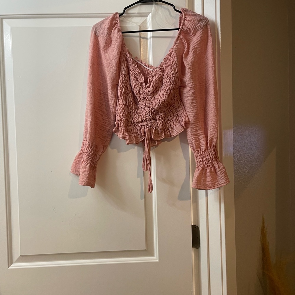 Pink crop top long sleeve